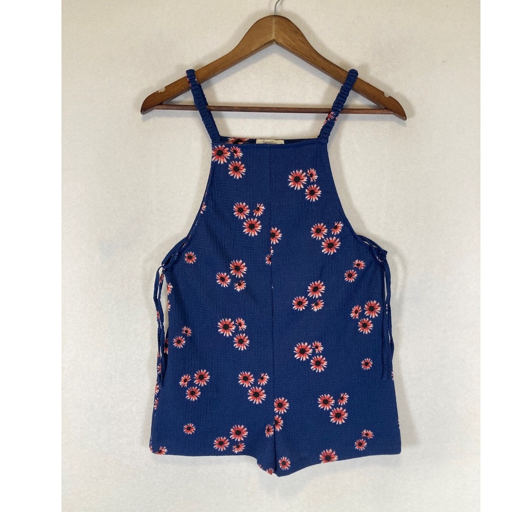 Boho Speechless Kids Youth L Navy Blue Floral Daisy Side Tie Romper Z3219D98JH38